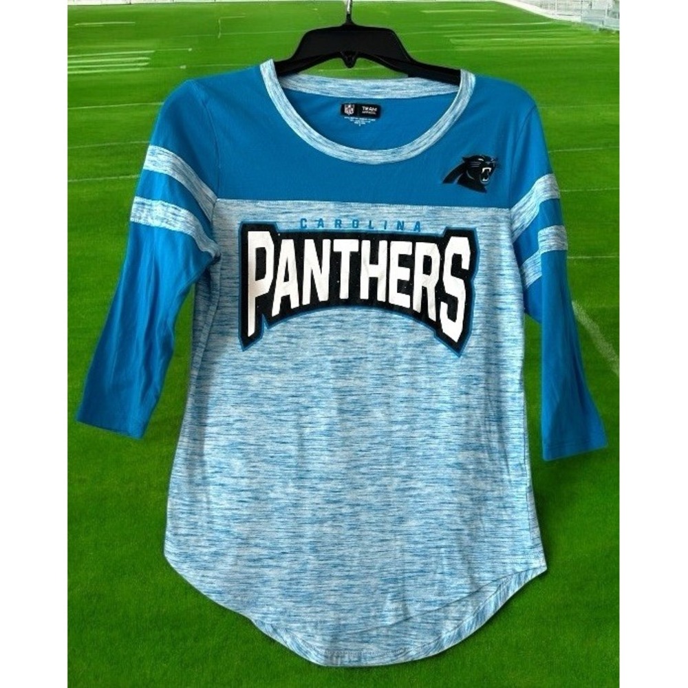 Carolina Panthers Women's Shirt Size Medium M NFL Team Apparel Blue‎ Black Bling